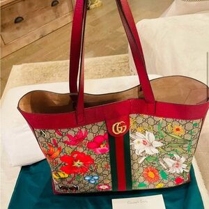 Authentic supreme monogram Flora Web large Ophidia tote in red